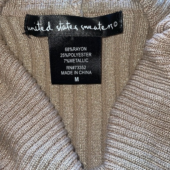 United States Sweaters Cowl Neck Sweater Sparkling Metallic Gold Ribbed Knit SzM - Picture 8 of 11